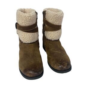 UGG boots 10 BLAYRE brown leather with shearling lining zip moto style